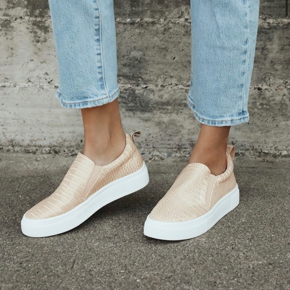 Lulus Shoes Cassay Light Nude Crocodile Embossed Platform Slip On Sneakers Poshmark
